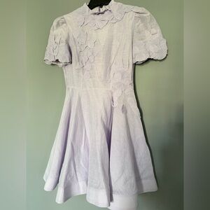 ANTONIO MELANI Lilac Floral Applique Fit-and-Flare Dress